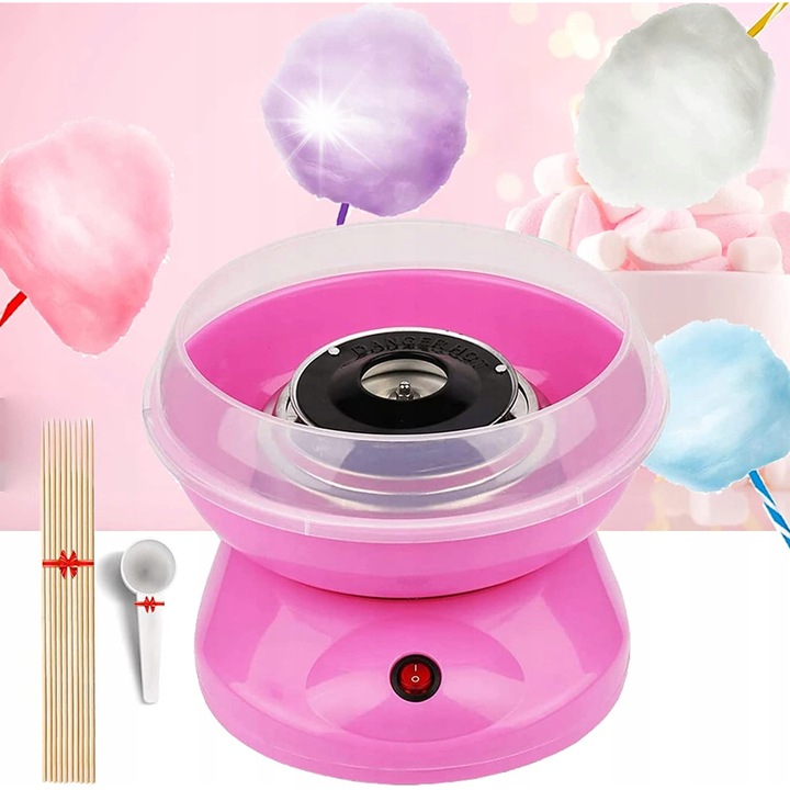 Masina de preparat vata de zahar, 400 W, roz, usor de curatat, set pentru copii