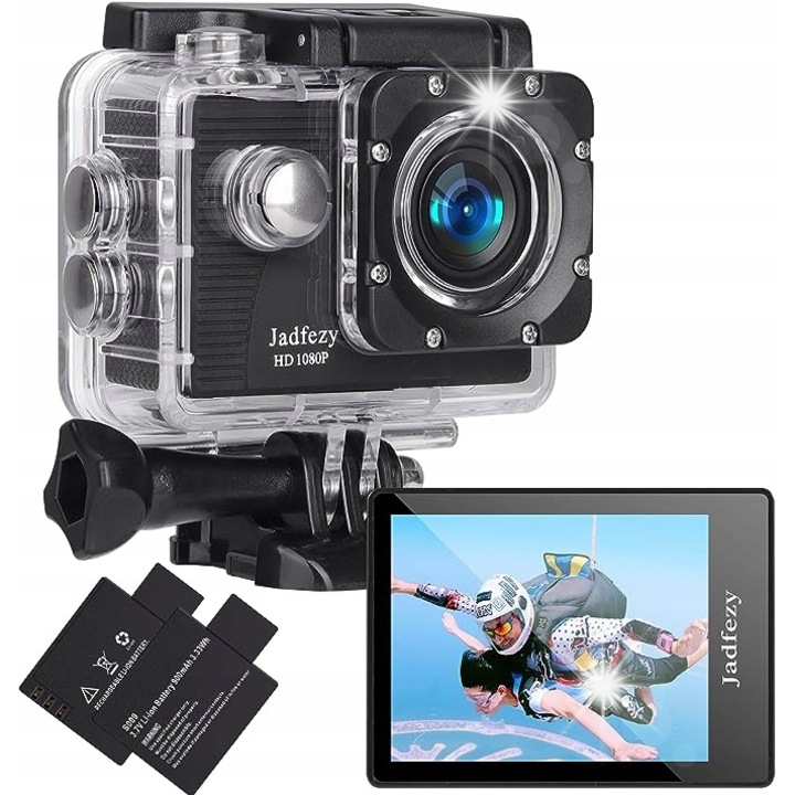 Camera sportiva Full HD 1080P, Jadfezy, neagra, set cu accesorii, 2"