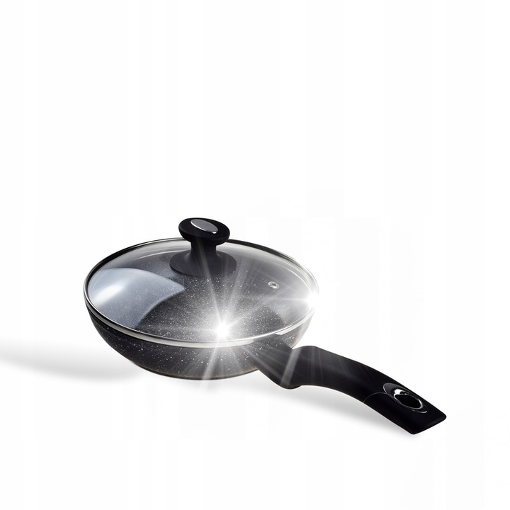 Tigaie Edenberg, 20cm, aluminiu, cu invelis ceramic-marmurat, antiaderenta, pentru plite inductie, gaz, ceramica, halogen