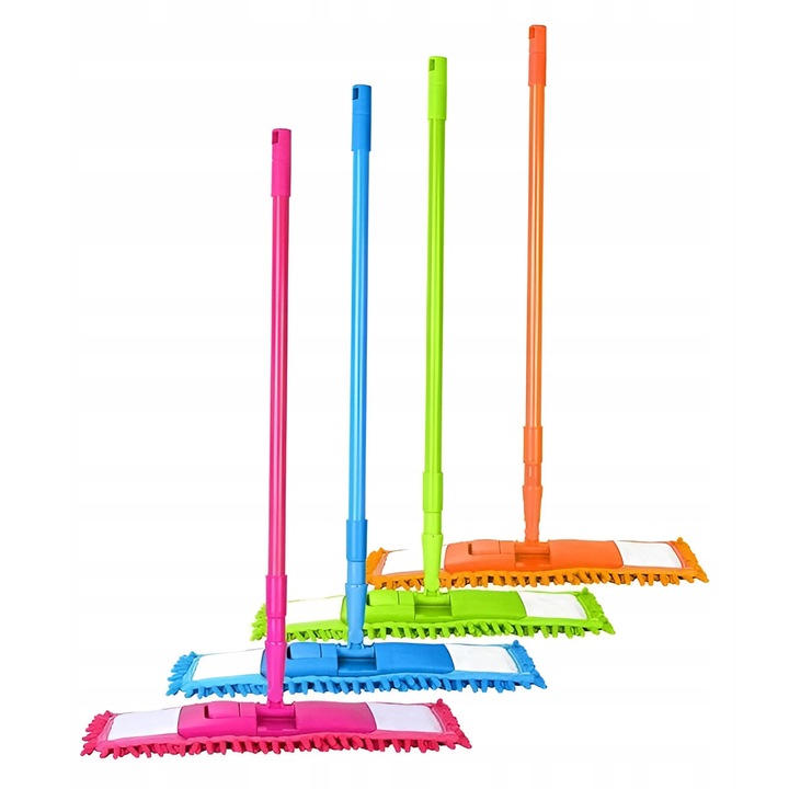 Mop Plaski cu Kij Telescopic si 2 Nakladki din Mikrofibra, Multicolor, 70x125cm