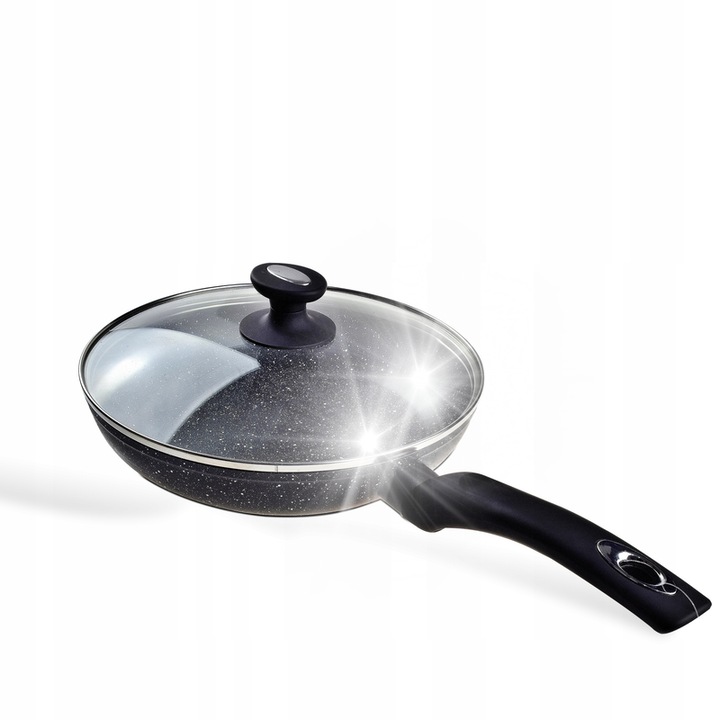 Tigaie Edenberg 24cm, ceramica marmoasa, capac din sticla, rezistenta la zgarieturi, pentru toate tipurile de plite