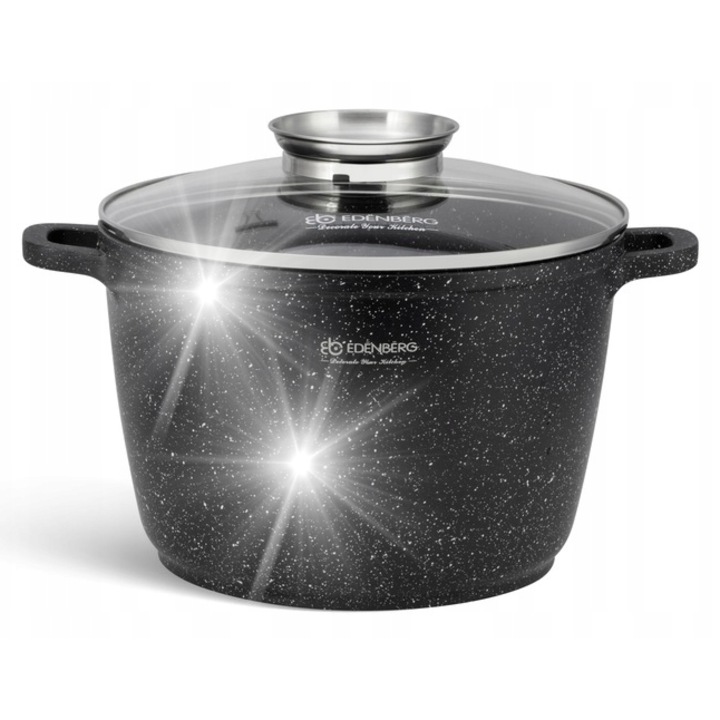 Mély márvány edény, Edenberg 6.2L, 24cm, üvegfedővel, tapadásmentes