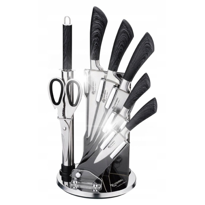 Set de cutite din otel carbon, Edenberg, 5 cutite, suport acrilic