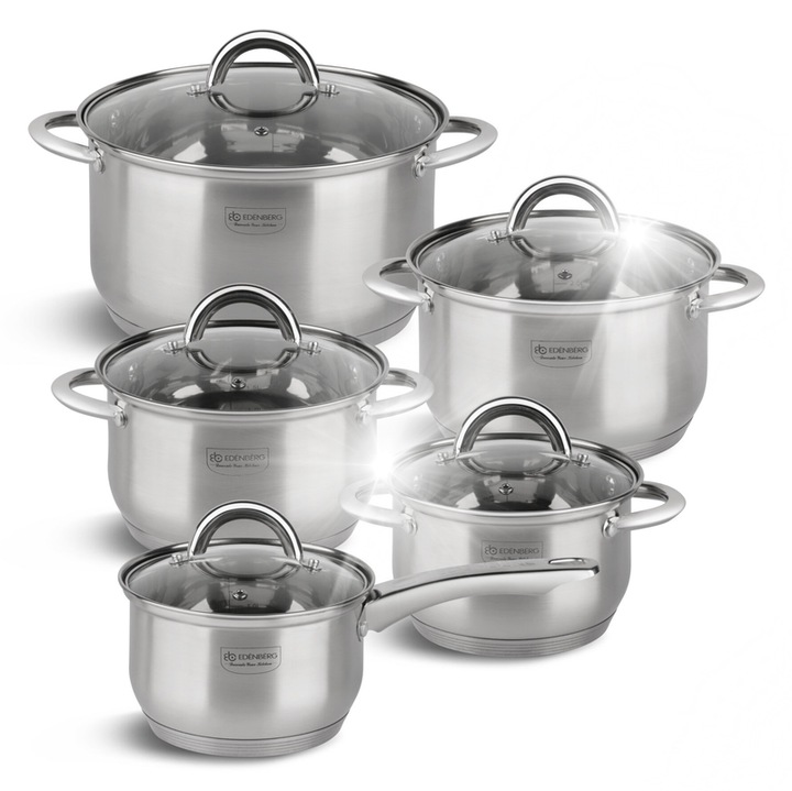 Edenberg 10 részes edénykészlet, rozsdamentes acél, 5 rétegű, változatos méretek: 16x10,5cm, 18x11,5cm, 20x12,5cm, 24x14,5cm