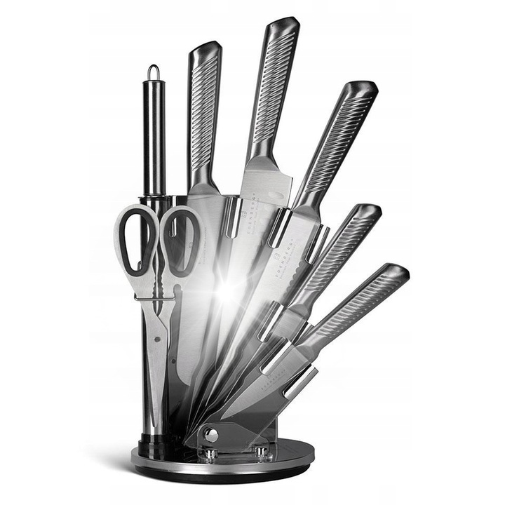 Set de cutite Edenberg EB-915, 8 buc, din otel inoxidabil, suport metalic