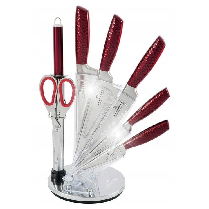 Set de cutite Edenberg 8 piese, otel carbon, cu suport, manere ergonomice, 36cm