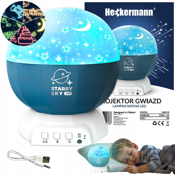 Proiector de stele LED Heckermann 168K-W, alimentare USB, design compact