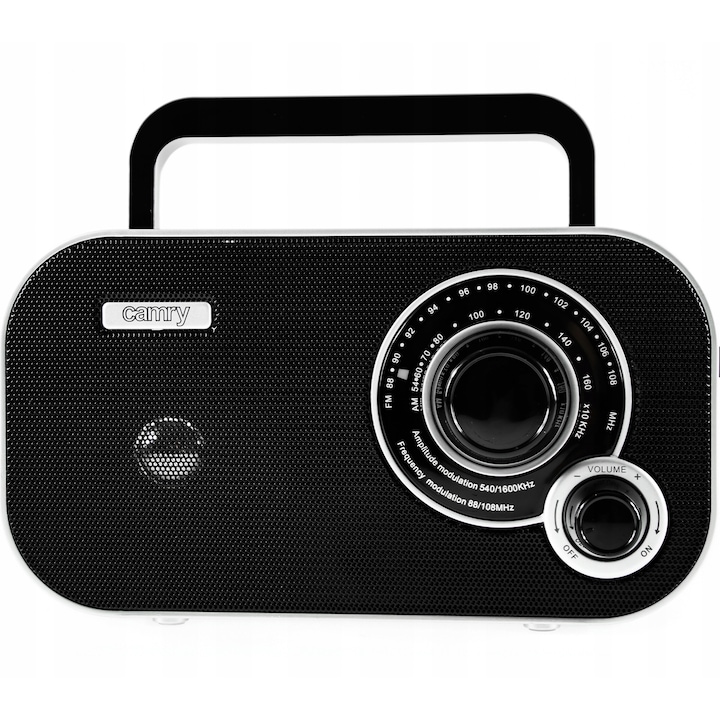 Camry hordozható rádió AM/FM, AUX, 21x11,4x8,5cm, elemes vagy 230V tápellátás