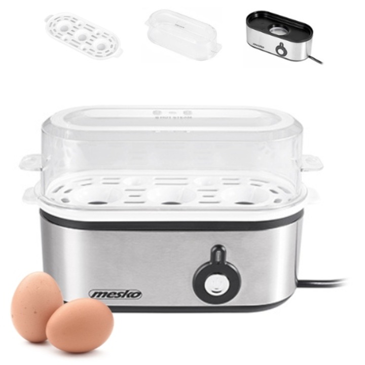 Aparat de gatit pentru 3 oua, Adler, cu reglare a duritatii, argintiu, 350W