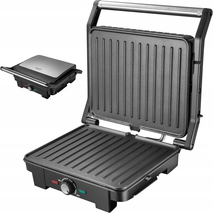 Sandwich maker electric XL Adler AD 3051, inox, 29x24cm, functie de gratar
