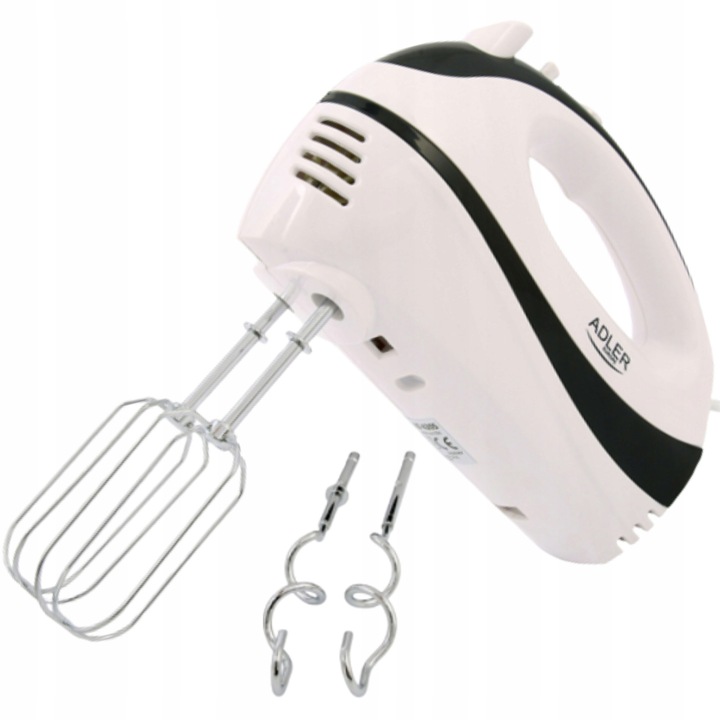 Mixer Adler 550W, 5 viteze, set cu accesorii din inox, culoare alba