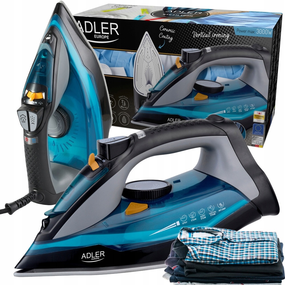 Fier de calcat cu abur Adler AD 5032, 3000 W, ceramica, rezervor 350 ml, sistem de siguranta