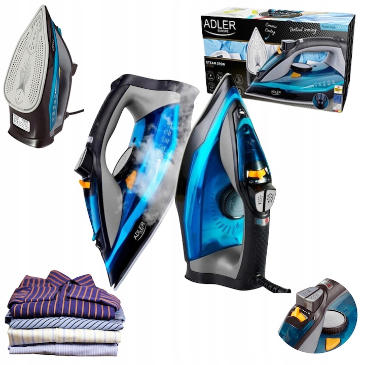 Fier de calcat cu abur Adler AD5032, 5 in 1, 3000W, ceramica, sistem anti-calcar, rezervor 350ml