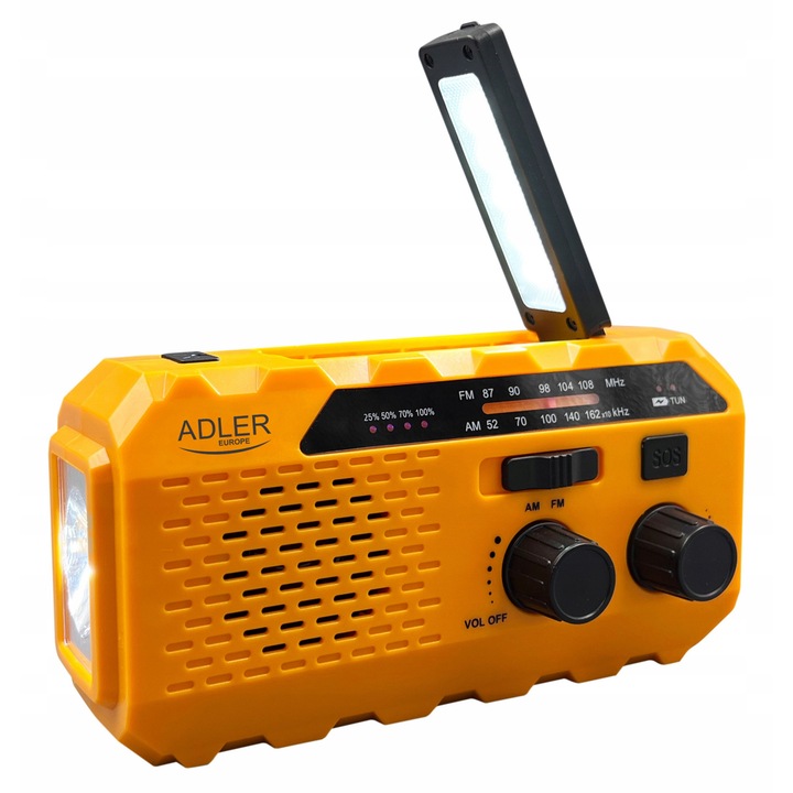 Radio portabil Adler AD 1179 cu lanterna, panou solar, 1200mAh, 15,5x5x8cm