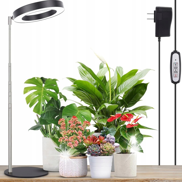 Lampa LED pentru cresterea plantelor, neagra, 12x9,1x1,5cm, set cu temporizator