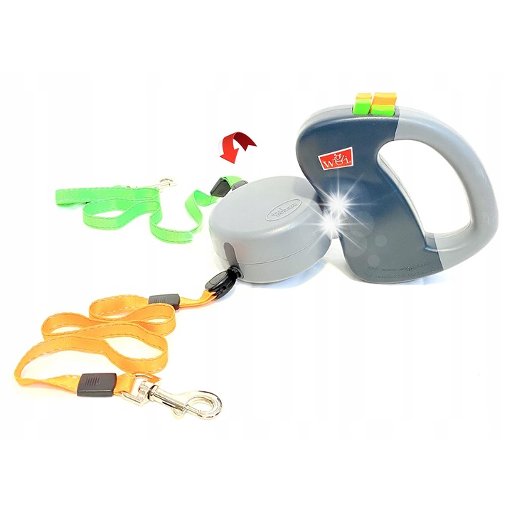 Lesa automata dubla pentru doi caini, 3m, gri, pentru caini pana la 22,7 kg