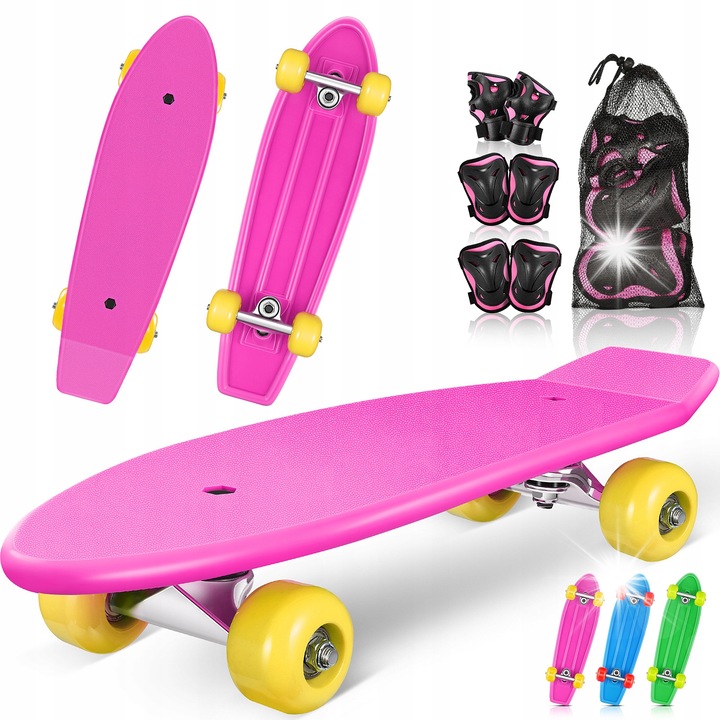 Set skateboard complet, 80x20cm, pentru incepatori, pentru copii si adulti, roz