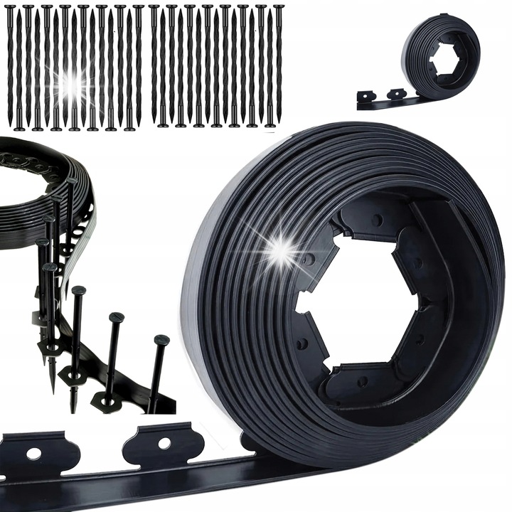 Set obraje de gazon 20m, 50x5cm, 30 ancore, culoare neagra