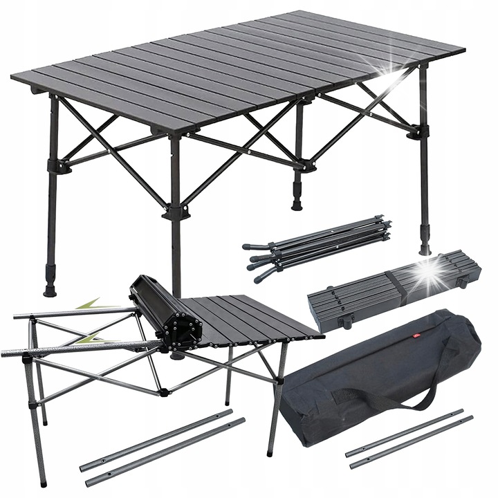 Mese camping, 95x50x55cm, aluminiu, negru, set cu torba transport.