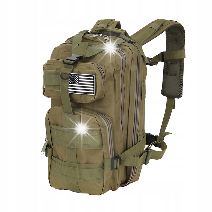 Rucsac turistic Trizand XL 26L, khaki, waterproof, 44x28x16cm, sistem MOLLE