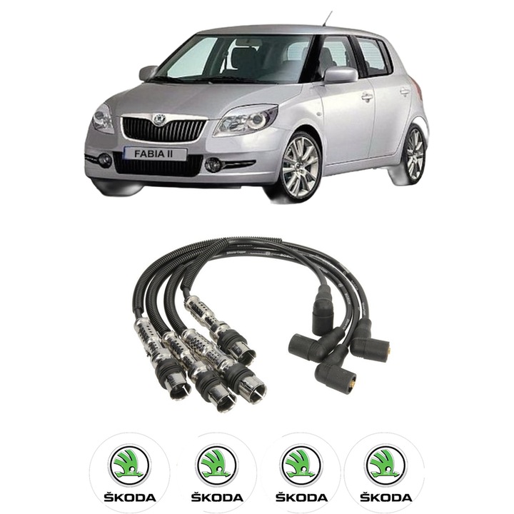 Set fise bujii aprindere SKODA FABIA II (542) 1.2 TSI CBZB KW 77 CP 105 CMC 1197 din 2010-2014, auto, Bosch, 4 Stickere auto cu SKODA