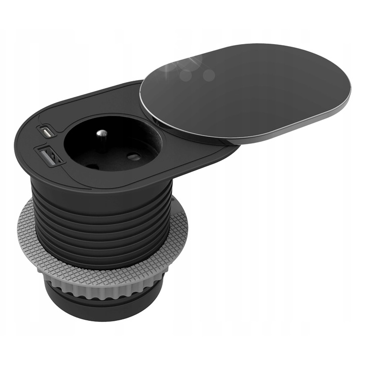 Скрит вграден контакт в плот, USB/USB-C, черен