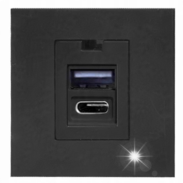 Modul port USB 2x 2,1A/5V, 1x USB A + 1x USB C, Negru