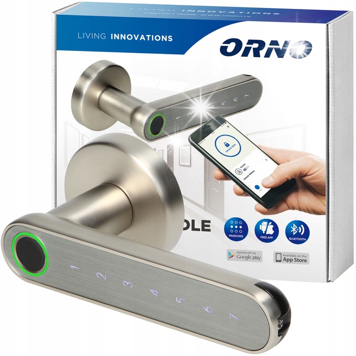 Maner cu cod si cititor de amprente, Orno, Bluetooth 4.0, Argintiu