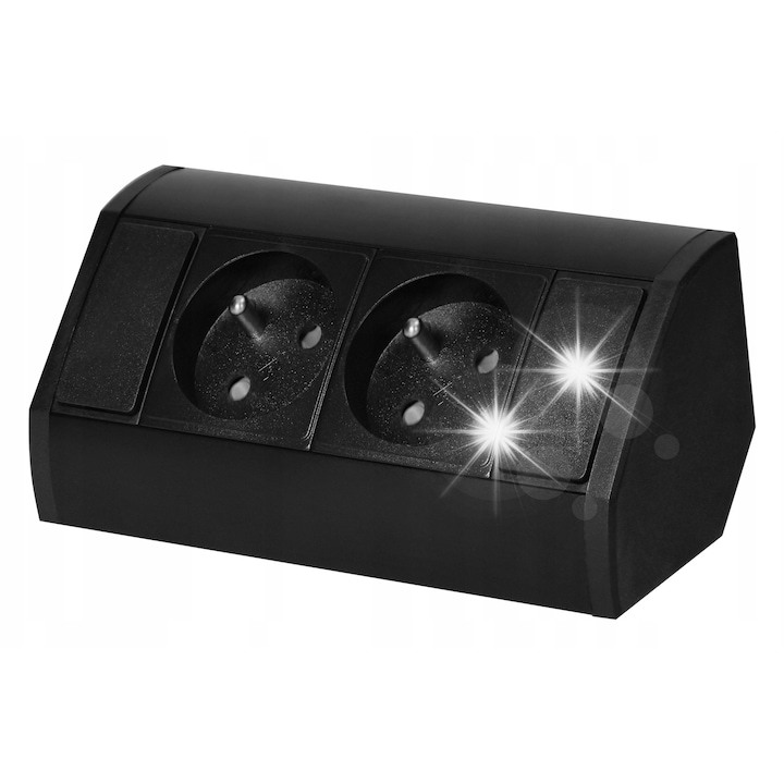 Priză dublă sub blat ORNO, model OR-GM-9005/B, 2x230V, 3680W, neagră, 150x64x64mm