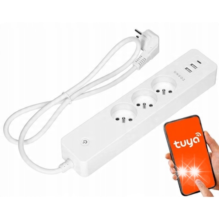 Prelungitor cu 3 Gniazde, 3xUSB A+C, Wi-Fi, Alb, 1.8m, Set