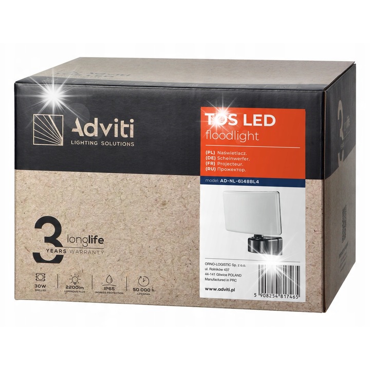 Lampa LED, 30W 4000K IP65, Negru