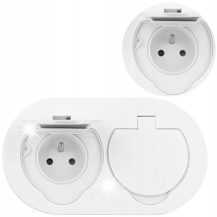 Priza dubla cu clapeta Orno, IP55, Alb, 2x tip E