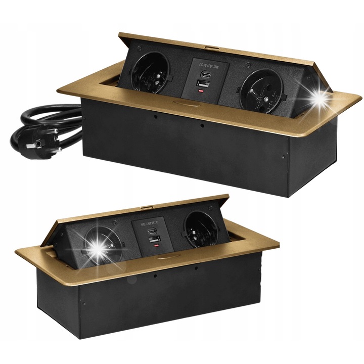 Скрит вграден контакт в USB зарядно, 1,5м, Черен