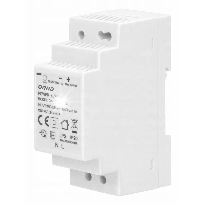 Alimentator pe sina, 24V, 1A, 24W, 2 module, Alb
