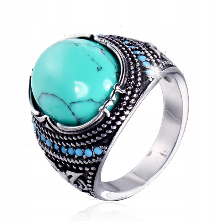 Inel unisex, WOLFRING, argintiu/turcoaz, inox, marimea EU22