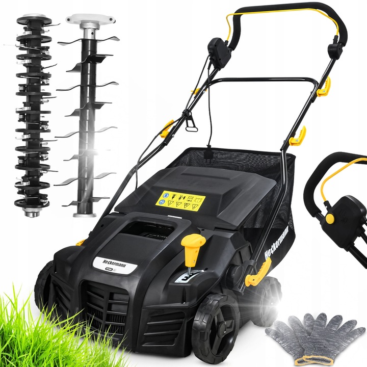 Електрически скарификатор, Heckermann, 2000 W, 40 см, 2 ролки, 55л, пълен комплект, черен