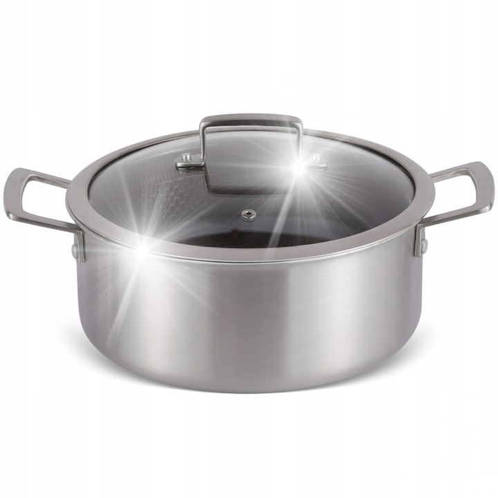 Oala cu capac 2,8 l, inox, strat antiaderent, 20x8,5cm, compatibila cu toate tipurile de plite