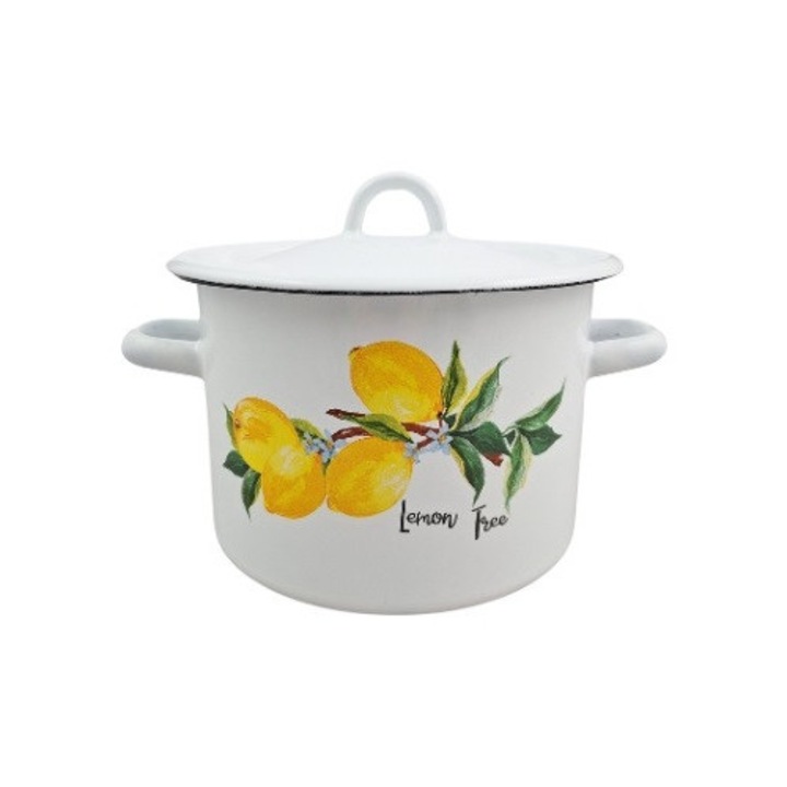 Емайлирана тенджера с капак Цитрина, 4,5л, 20см, бял, комплект