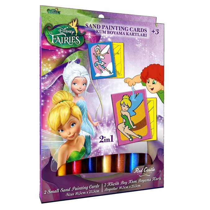Set creativ pictura cu nisip colorat, Tinker Bell & Periwinkle, Disney, 2 planse 16,5 x 23,5 cm, 15 tuburi nisip multicolor, 1 penseta, 2 folii protectie, + 3 ani
