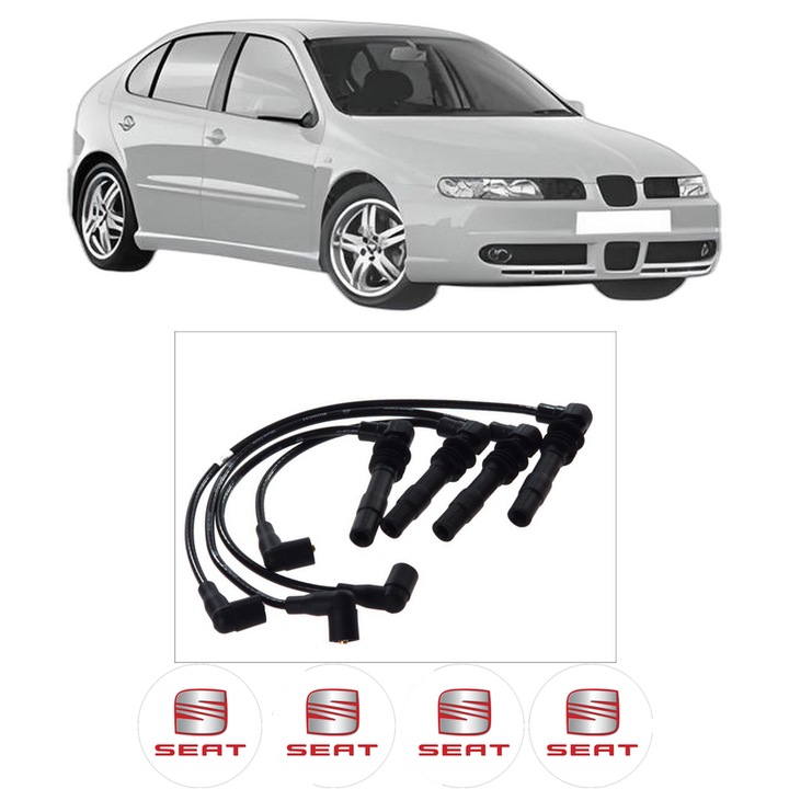 Set fise bujii aprindere SEAT LEON (1M1) 1.6 16 V AZD, AUS, BCB KW 77 CP 105 CMC 1598 din 2000-2006, auto, Bosch, 4 Stickere auto cu SEAT