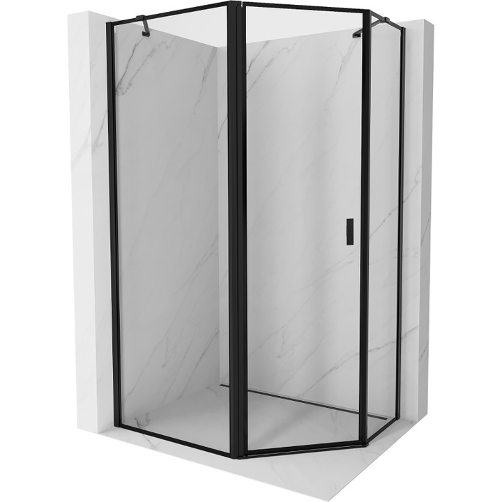 Mexen Mist cabina de dus pentagonala asimetrica pivotanta stanga 90 x 80 cm, rama neagra, neagra - 8A8-090-080-70-70-L