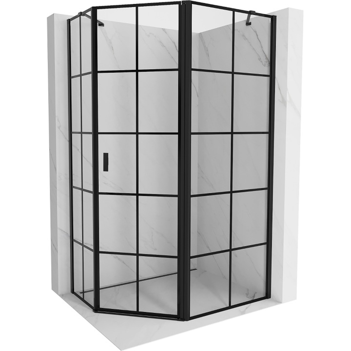 Mexen Mist cabina de dus pentagonala asimetrica batanta dreapta 100 x 90 cm, grilaj negru, negru - 8A8-100-090-70-77-P