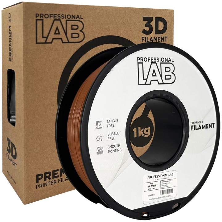 Rola filament, PLA Maro, 1kg, Professional Lab PLA Brown, diametru 1.75mm, compatibil cu majoritatea imprimantelor 3D FDM