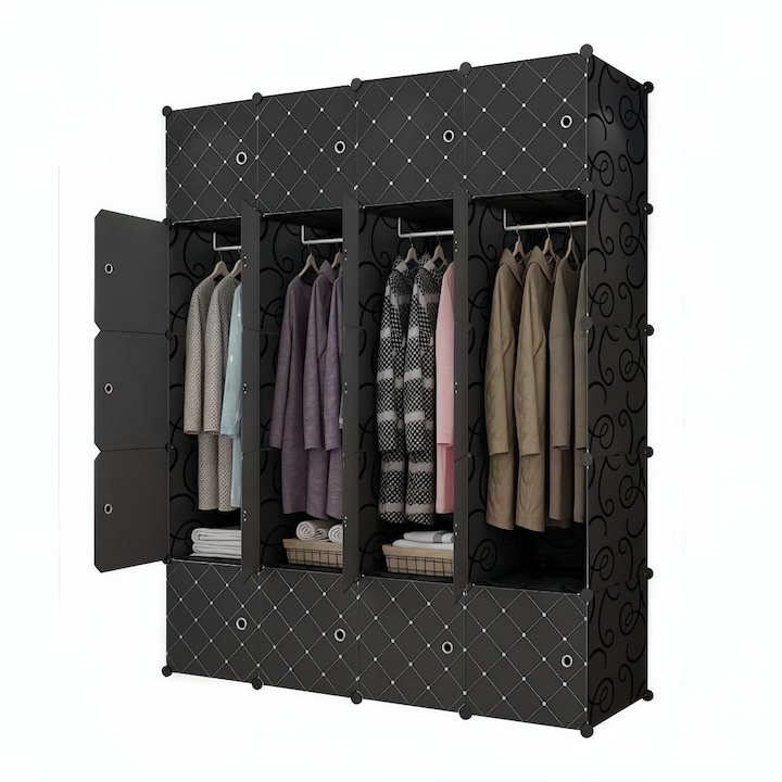 Dulap Modular, 20 Usi, Naimeed D7136, 180x145x37cm, Negru