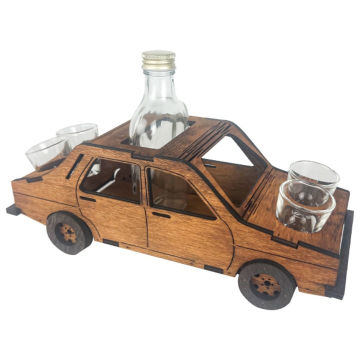 Suport sticla si pahare, maro