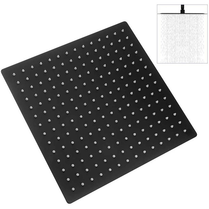 Cap de dus tip ploaie BisDesign, Ultra Slim, Inox, Finisaj negru mat, 40x40cm