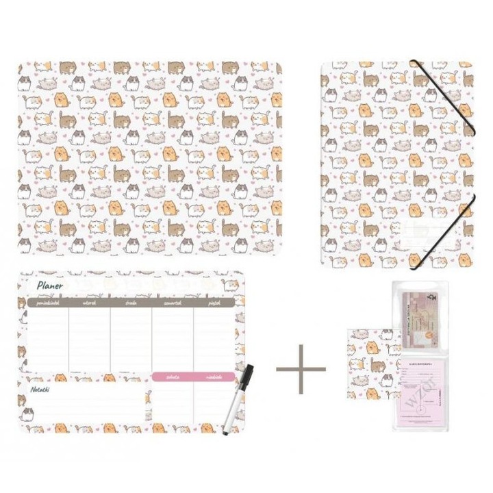 Set scolar BIURFOL, imprimeu catei, accesorii functionale, multicolor