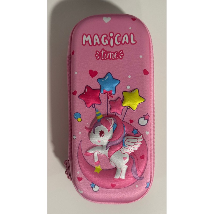 Penar scolar un compartiment, neechipat, 21 x 9 x 4 cm, Unicorn pe Luna