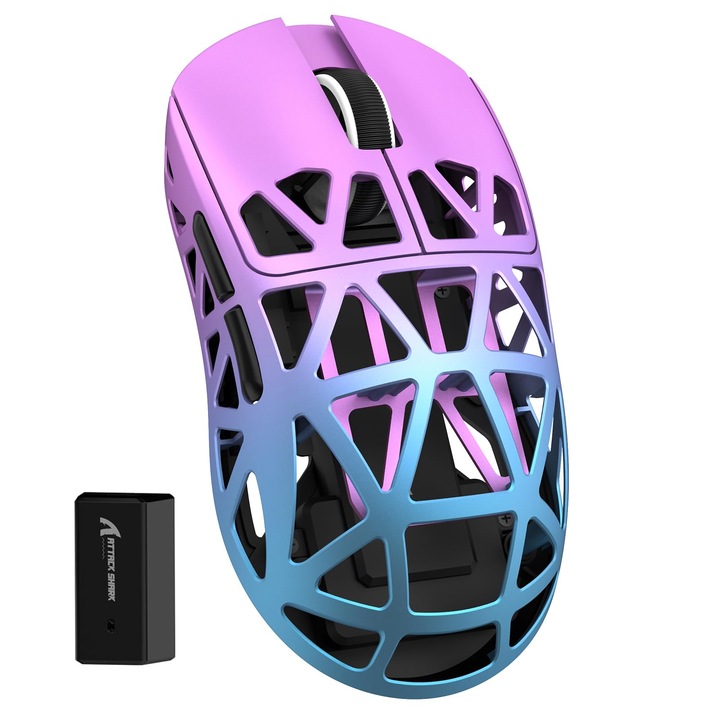 Attack Shark R2 vezeték nélküli gamer egér, 42000 DPI optikai szenzor, lila színű, 45g