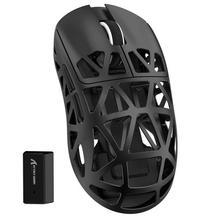 Attack Shark R2 vezeték nélküli gamer egér, optikai szenzor, 42000 DPI, 8000Hz, fekete